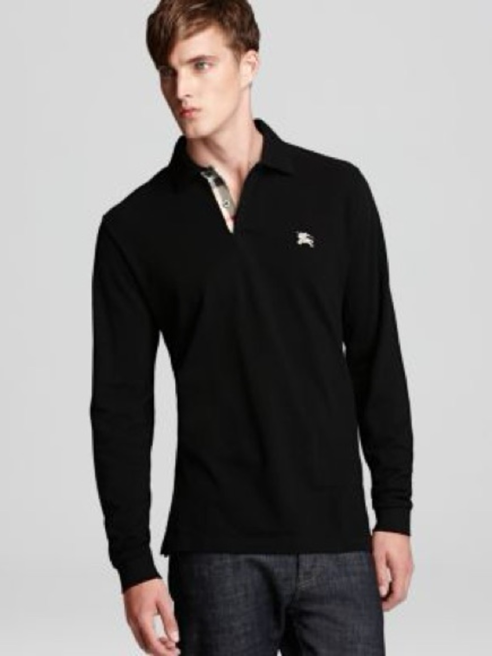 Burberry Men's Black Long Sleeve Polo Shirt Size XL